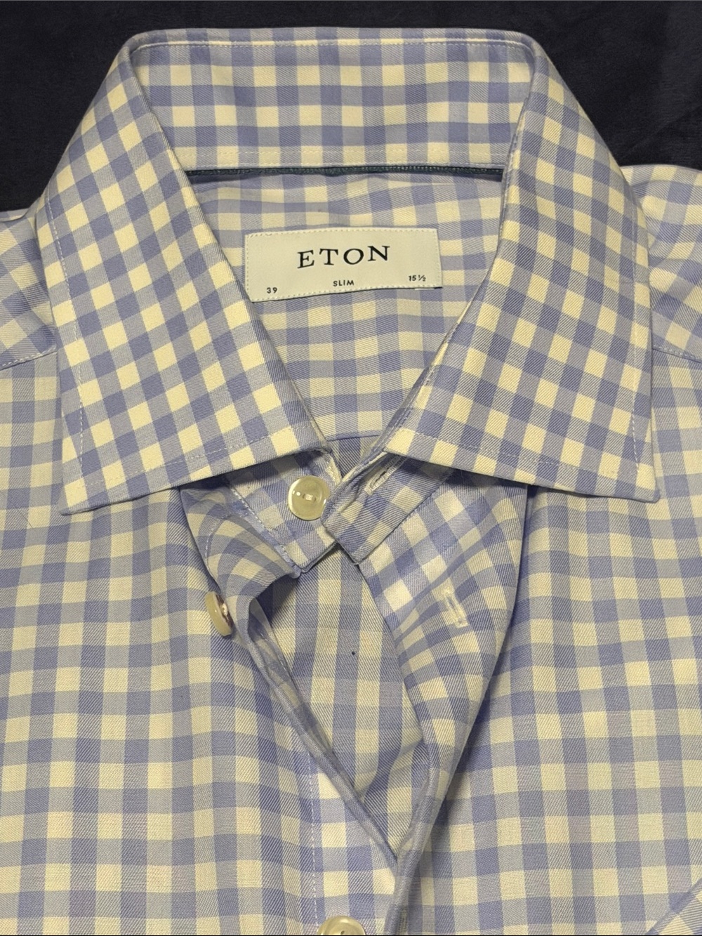 Eton Light Blue and White Gingham Dress Shirt